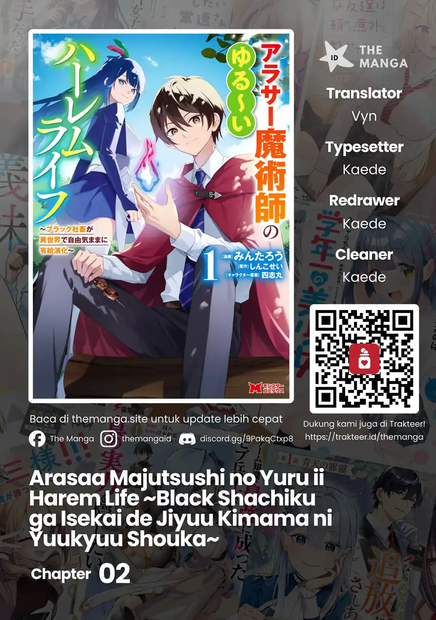 Komik Arasaa Majutsushi no Yuru ii Harem Life ~Black Shachiku ga Isekai de Jiyuu Kimama ni Yuukyuu Shouka~ Chapter 2 gambar 1