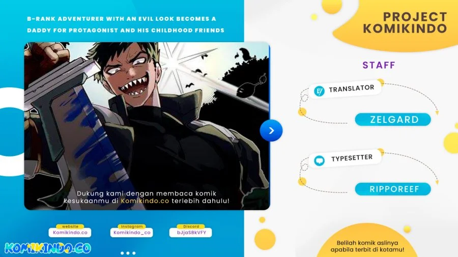 Komik B-Rank Adventurer With an Evil Look Becomes a Daddy to the Protagonist and His Childhood Friends (Akuninzura shita B-kyuu Boukensha) Chapter 1 gambar 1