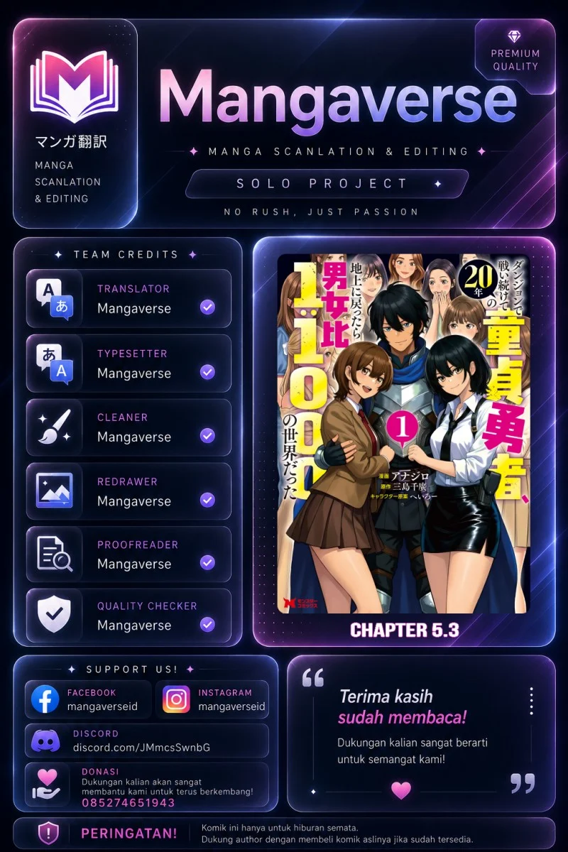 Komik Dungeon de Tatakaitsuzukete 20-nen no Doutei Yuusha, Chijou ni Modottara Danjoubi 1:1000 no Sekai Datta Chapter 5.3 gambar 1