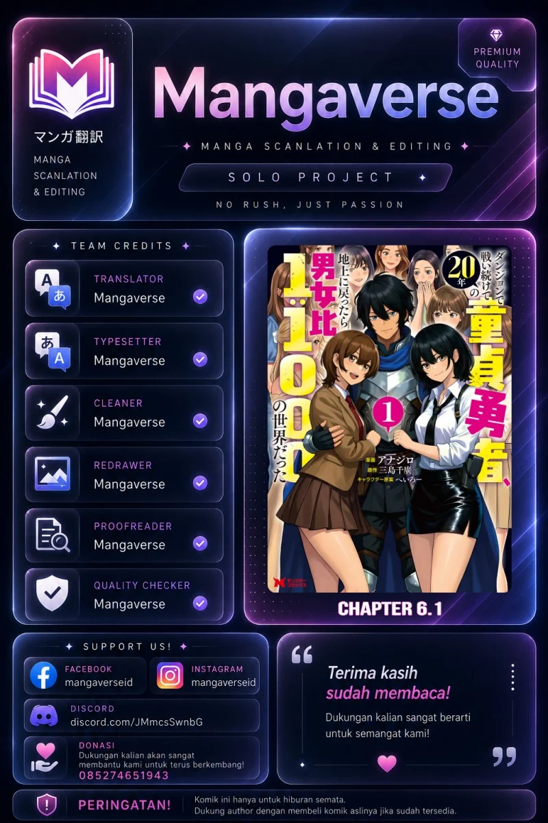 Komik Dungeon de Tatakaitsuzukete 20-nen no Doutei Yuusha, Chijou ni Modottara Danjoubi 1:1000 no Sekai Datta Chapter 6.1 gambar 1