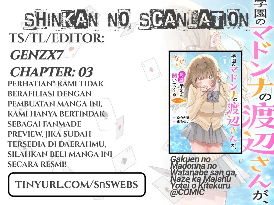 Komik Gakuen no Madonna no Watanabe san ga, Naze ka Maishu Yotei wo Kitekuru Chapter 3 gambar 1