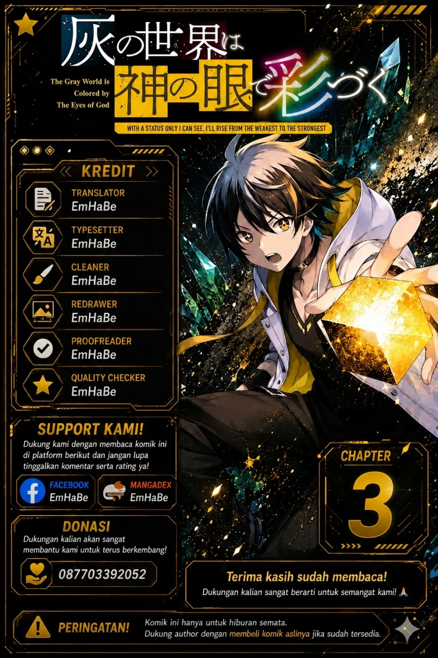 Komik Hai no Sekai wa Kami-no-me de Irodoku: Ore dake Mieru Status de, Saijaku kara Saikyou e Kageagaru Chapter 3 gambar 1