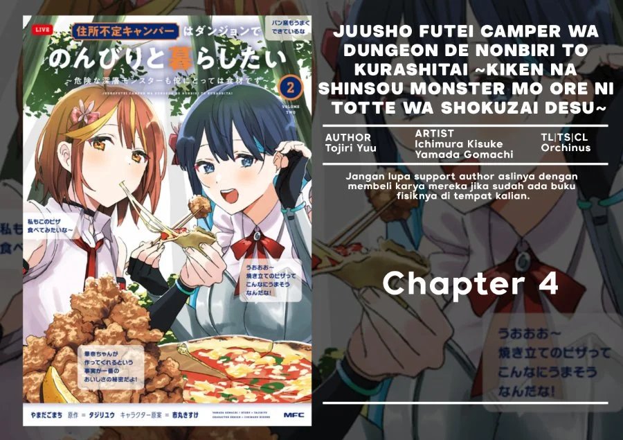 Komik Juusho Futei Camper wa Dungeon de Nonbiri to Kurashitai ~Kiken na Shinsou Monster mo Ore ni Totte wa Shokuzai desu~ Chapter 4 gambar 1