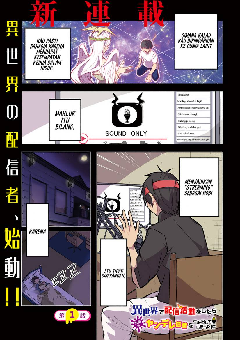 Manga Isekai de Haishin Katsudou wo Shitara Tairyou no Yandere Shinja wo Umidashite Shimatta Ken Chapter 01 gambar 2