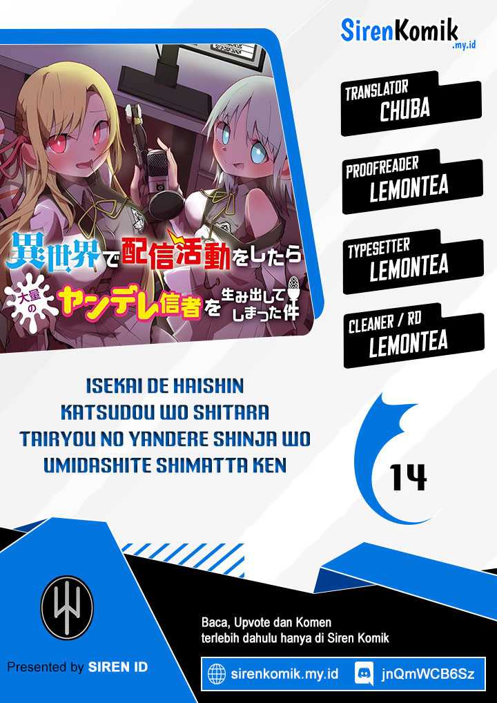 Komik Isekai de Haishin Katsudou wo Shitara Tairyou no Yandere Shinja wo Umidashite Shimatta Ken Chapter 14 gambar 1